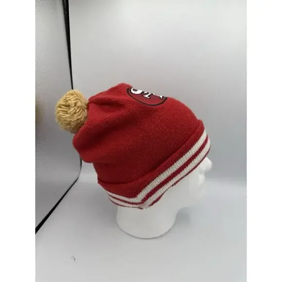 Vintage Mitchell ness San Francisco 49ers football beanie pom hat Stripes - Picture 4 of 6